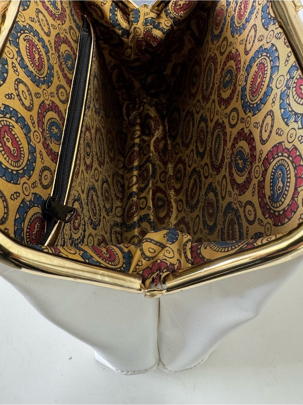 Vintage White Top-Handle Women's Bag with Gold Accents